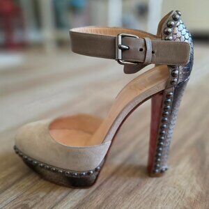 Christian Louboutin Watersnake Suede Studded Strap Shoes. Eur. 36